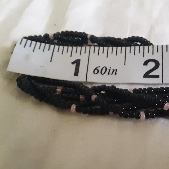 Seed Bead Pink Black Multiple Strand Necklace - Picture 8 of 9